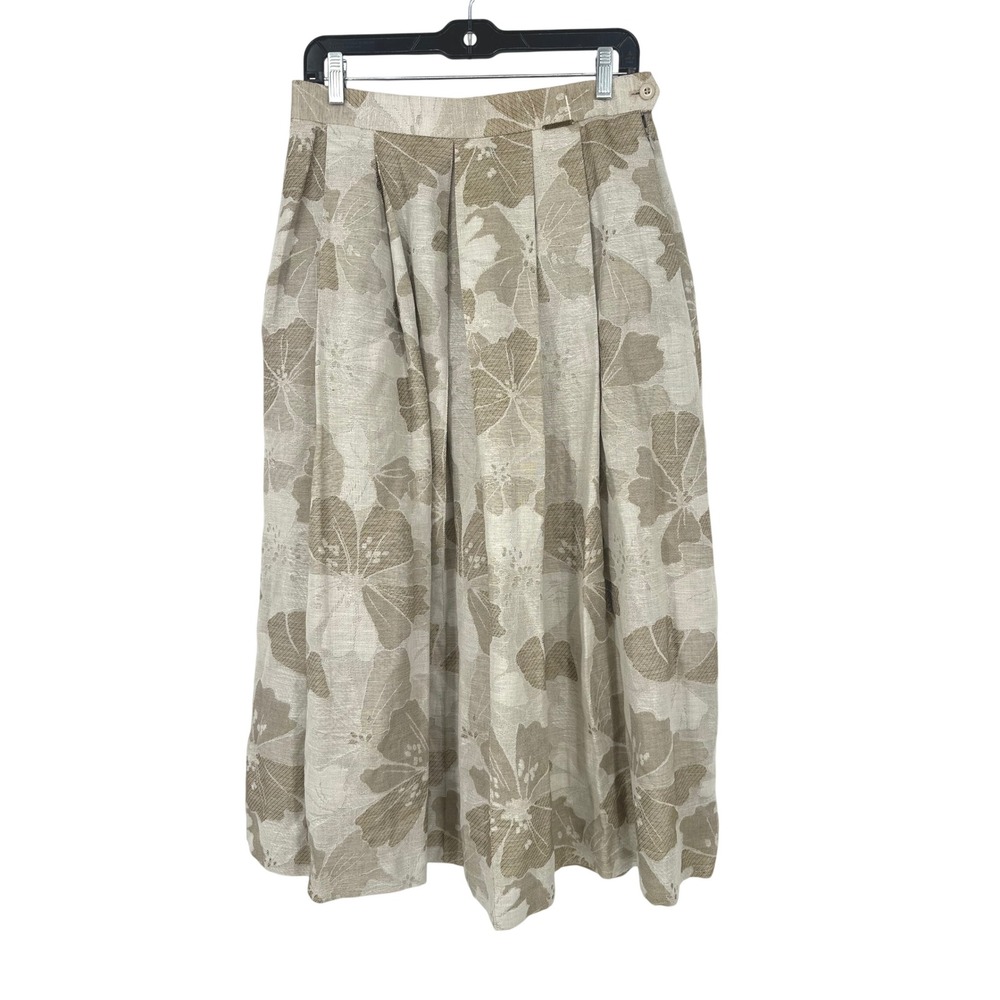 Geiger Midi Skirt 8 Tan Floral Jacquard Tapestry Pleated Austria Boho Neutral